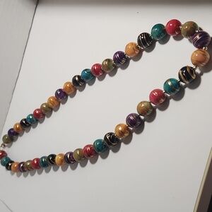 Vintage 80's Chunky Beaded Necklace With Gold Color Accents